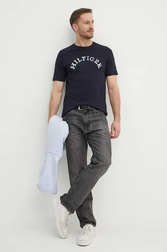Βαμβακερό μπλουζάκι Tommy Hilfiger σκούρο μπλε