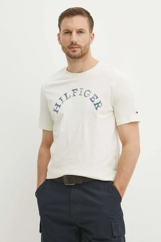 beżowy Tommy Hilfiger t-shirt bawełniany