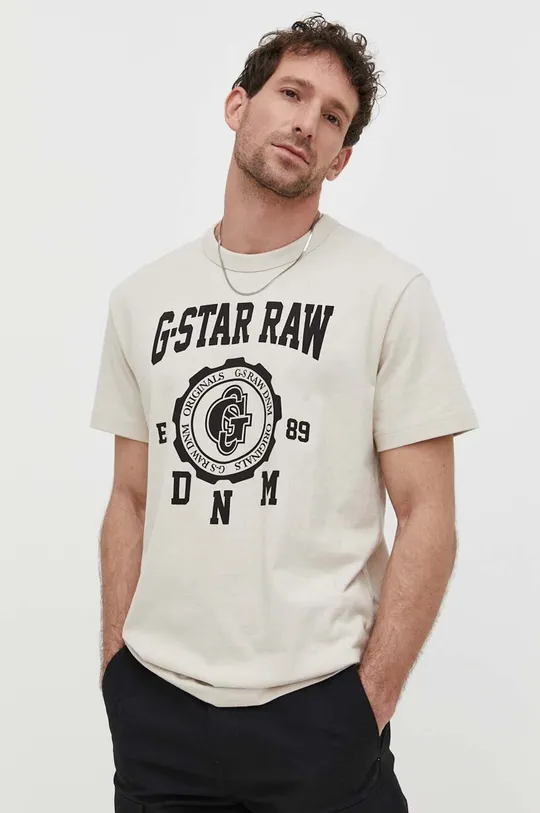 beżowy G-Star Raw t-shirt Męski