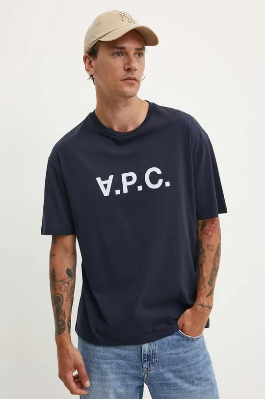 tmavomodrá Bavlnené tričko A.P.C. T-Shirt River Pánsky