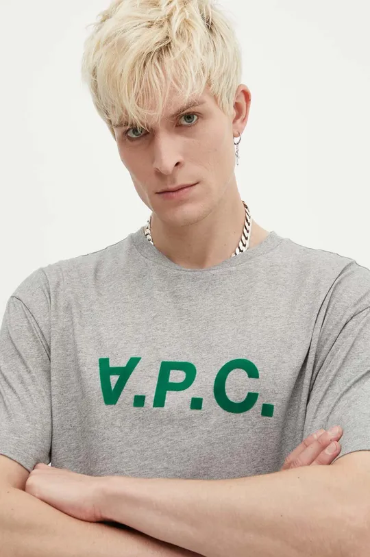 gri A.P.C. tricou din bumbac T-Shirt River
