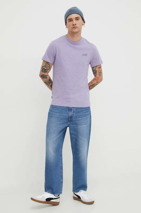 Bombažna kratka majica Superdry vijolična