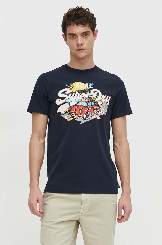 granatowy Superdry t-shirt bawełniany Męski