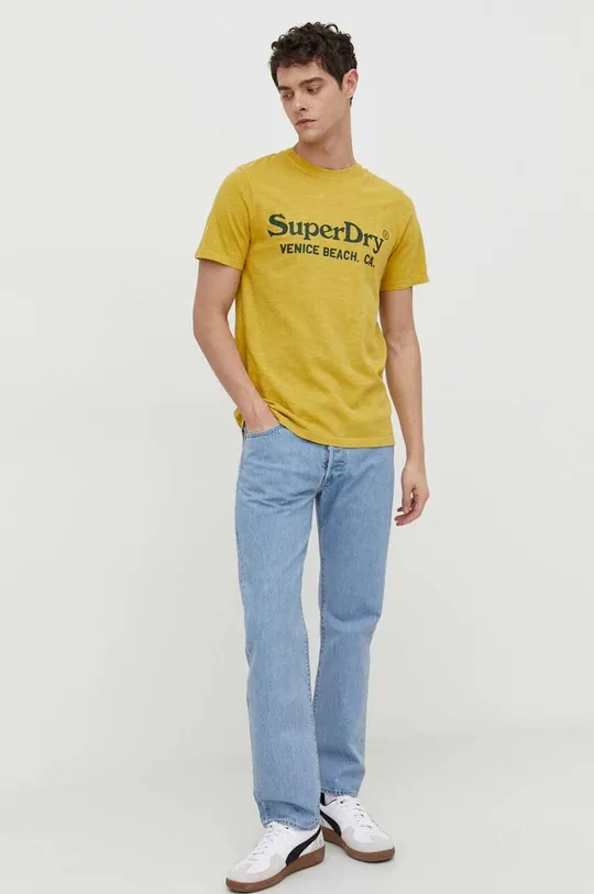 Бавовняна футболка Superdry жовтий