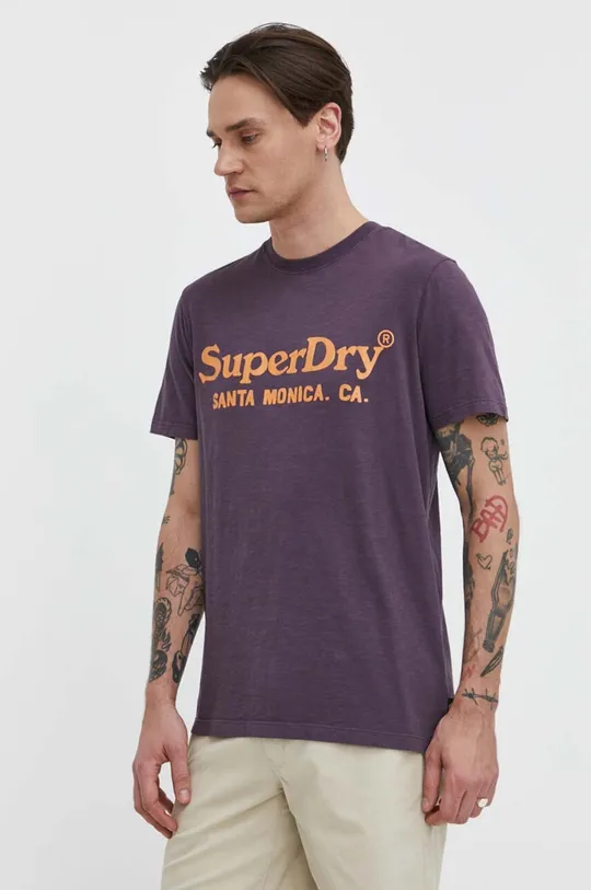 Бавовняна футболка Superdry фіолетовий