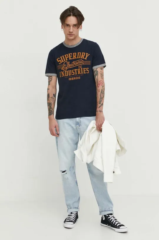 Superdry t-shirt bawełniany granatowy