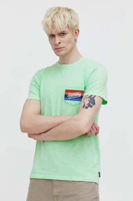 зелёный Хлопковая футболка Superdry Мужской