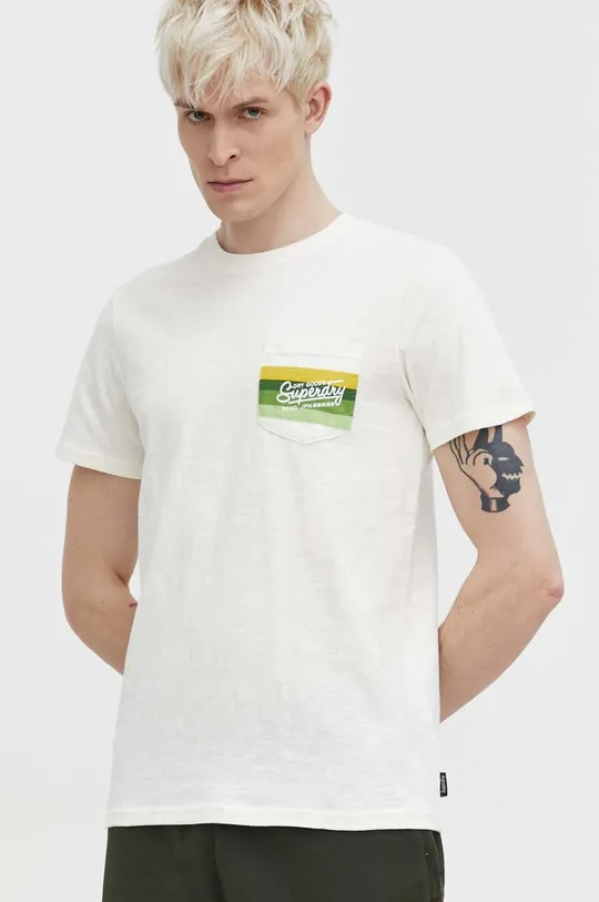 beżowy Superdry t-shirt bawełniany Męski