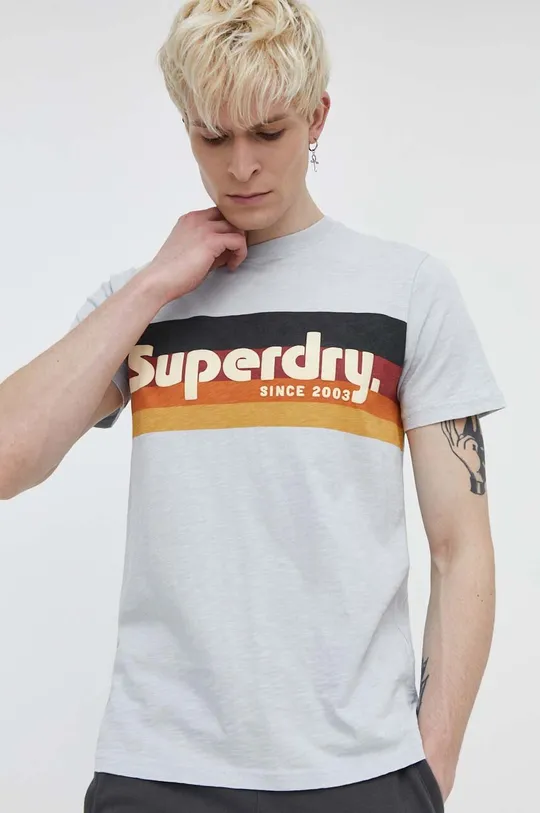 modra Bombažna kratka majica Superdry Moški