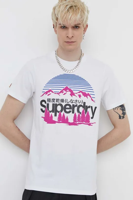 белый Хлопковая футболка Superdry Мужской