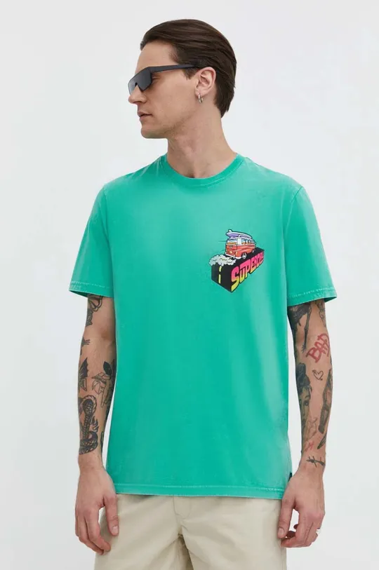 Bombažna kratka majica Superdry zelena