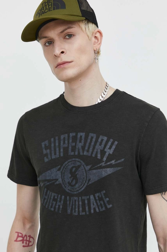 črna Bombažna kratka majica Superdry Moški