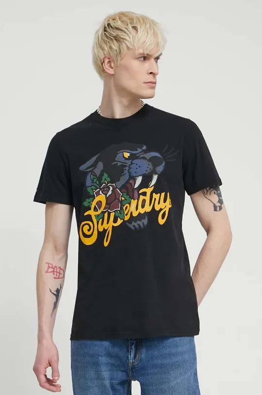 Bombažna kratka majica Superdry črna