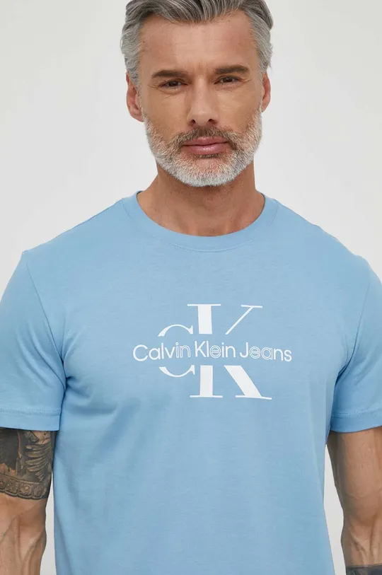 голубой Хлопковая футболка Calvin Klein Jeans Мужской