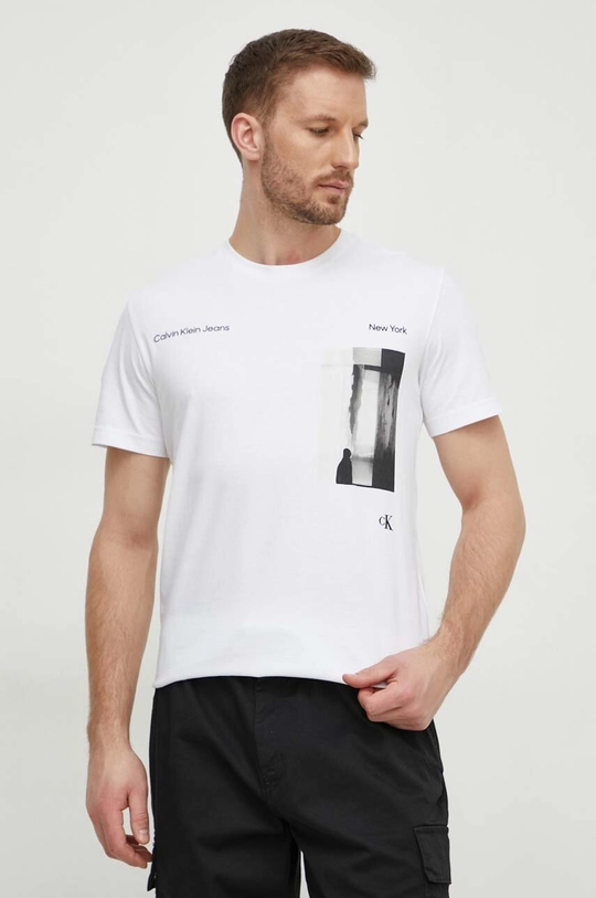 biały Calvin Klein Jeans t-shirt bawełniany Męski