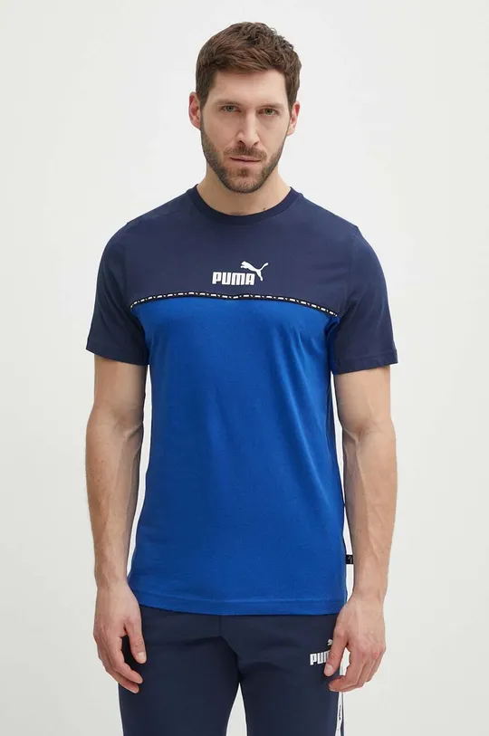 μπλε Βαμβακερό μπλουζάκι Puma Ανδρικά