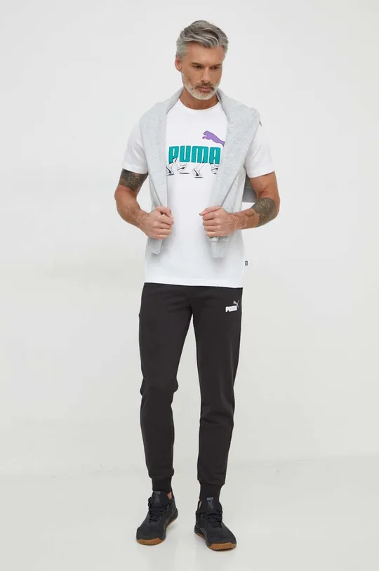 Βαμβακερό μπλουζάκι Puma λευκό