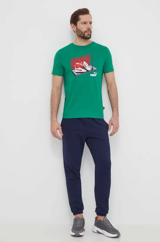 Bombažna kratka majica Puma zelena