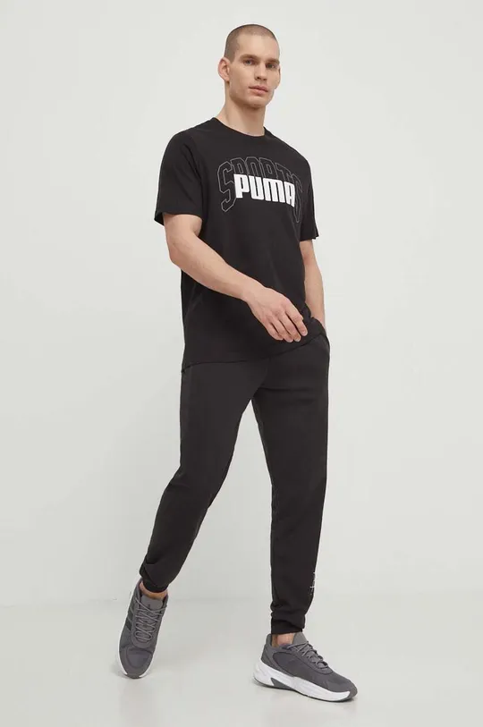 Bombažna kratka majica Puma črna