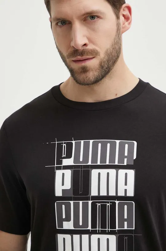 μαύρο Βαμβακερό μπλουζάκι Puma