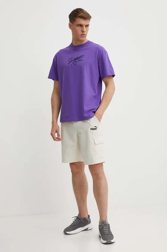 Bavlnené tričko Puma fialová