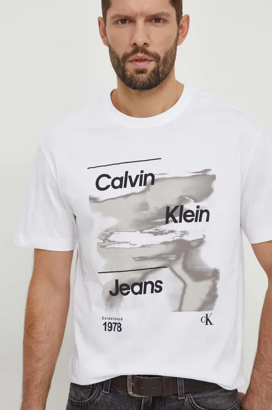 bela Bombažna kratka majica Calvin Klein Jeans