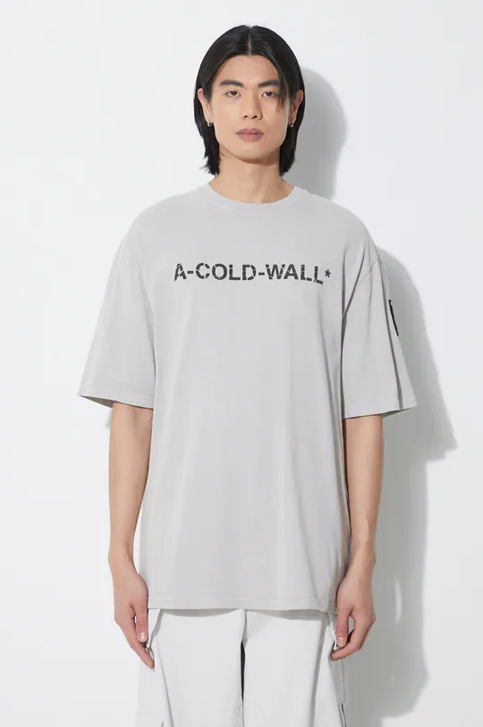 šedá Bavlněné tričko A-COLD-WALL* Overdye Logo T-Shirt Pánský
