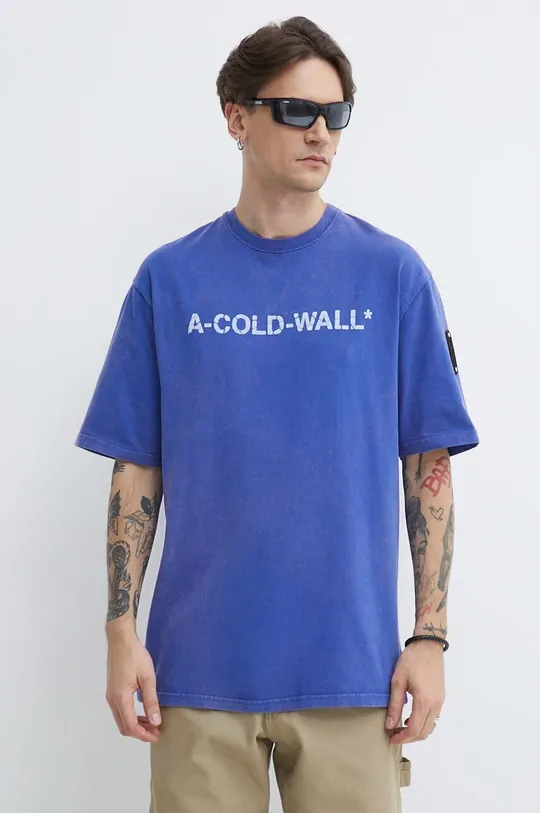 голубой Хлопковая футболка A-COLD-WALL* Overdye Logo T-Shirt Мужской