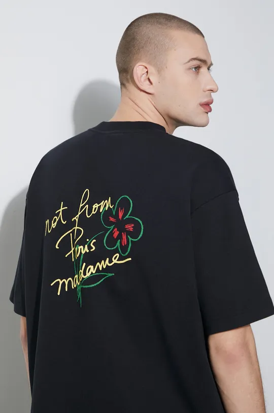 μαύρο Βαμβακερό μπλουζάκι Drôle de Monsieur Le T-Shirt Slogan Esquisse Ανδρικά