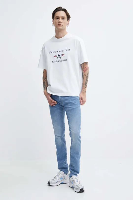 Βαμβακερό μπλουζάκι Abercrombie & Fitch λευκό