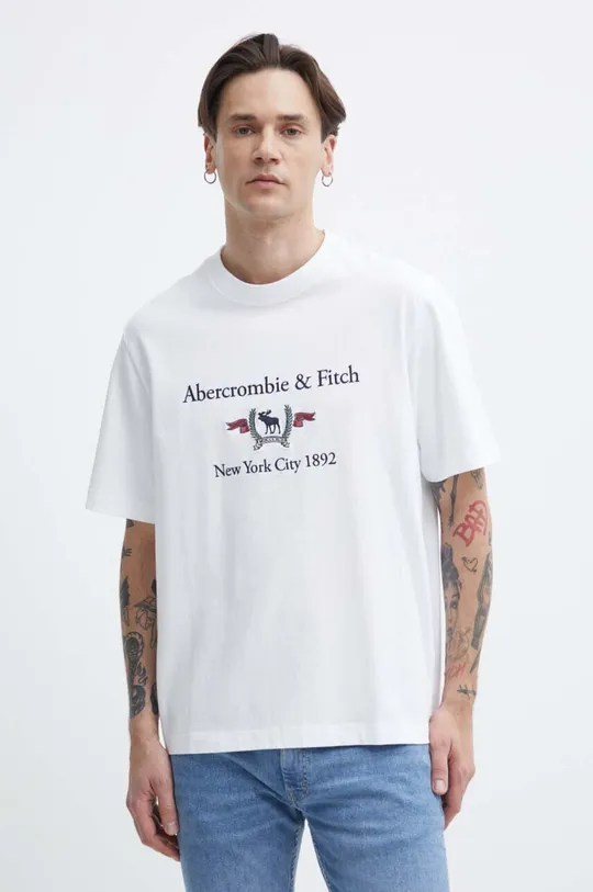 fehér Abercrombie & Fitch pamut póló