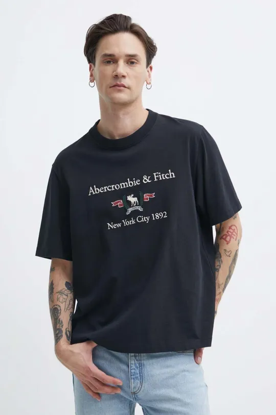 fekete Abercrombie & Fitch pamut póló Férfi