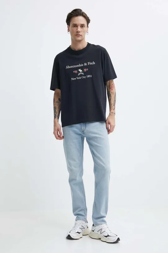 Βαμβακερό μπλουζάκι Abercrombie & Fitch μαύρο