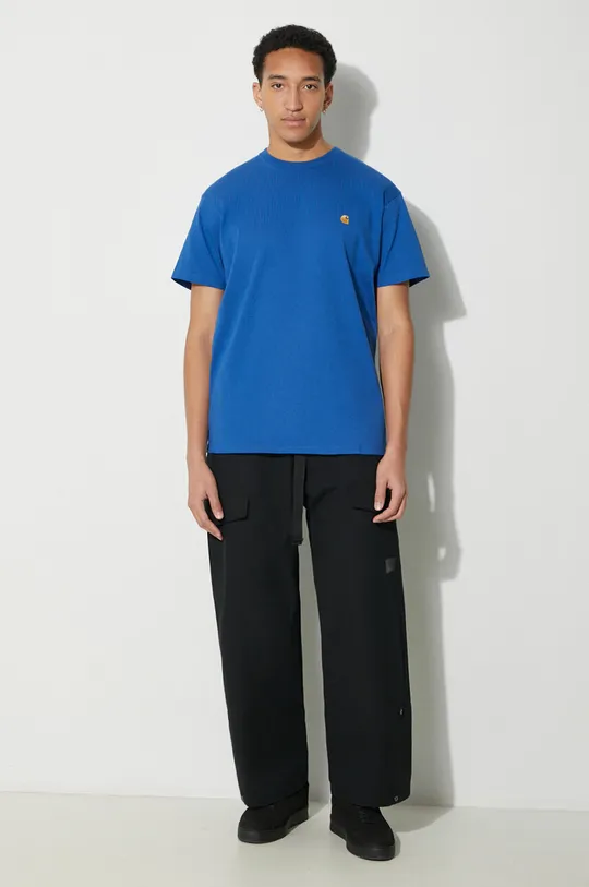 modrá Bavlnené tričko Carhartt WIP S/S Chase T-Shirt Pánsky