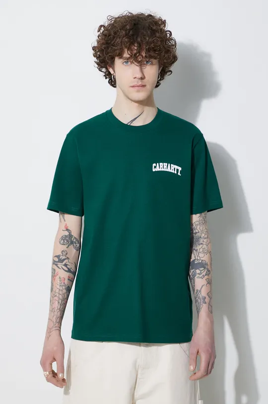 zelená Bavlnené tričko Carhartt WIP S/S University Script T-Shirt Pánsky