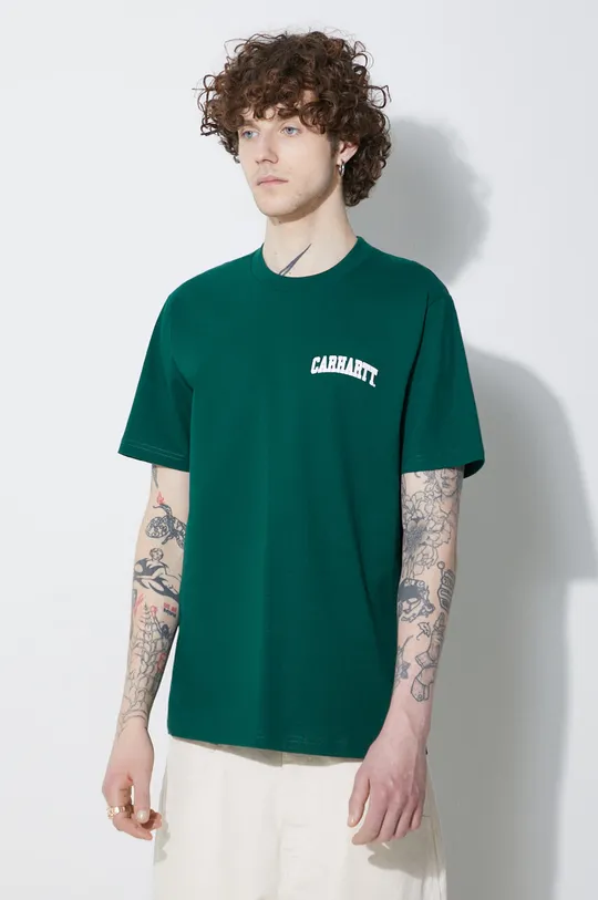 зелёный Хлопковая футболка Carhartt WIP S/S University Script T-Shirt