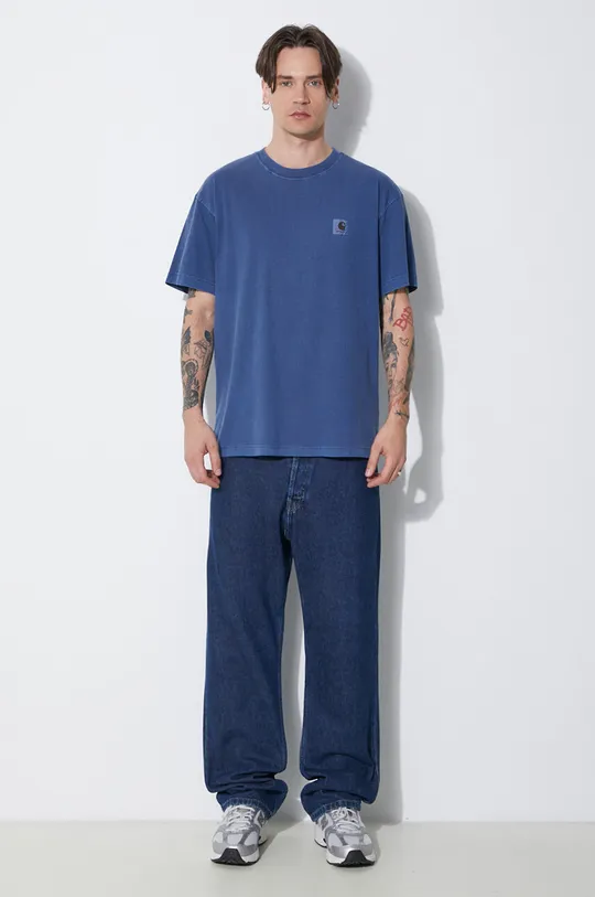 Βαμβακερό μπλουζάκι Carhartt WIP S/S Nelson T-Shirt σκούρο μπλε