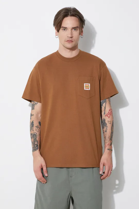 brązowy Carhartt WIP t-shirt bawełniany S/S Field Pocket T-Shirt Męski
