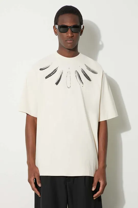 beige Marcelo Burlon t-shirt in cotone Collar Feathers Over Uomo