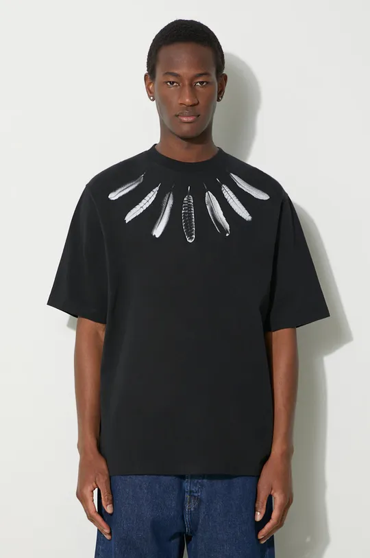 negru Marcelo Burlon tricou din bumbac Collar Feathers Over De bărbați