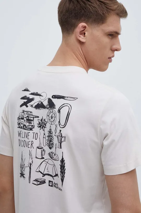 beżowy Jack Wolfskin t-shirt bawełniany Męski