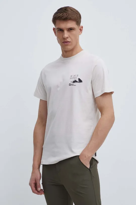 Jack Wolfskin t-shirt bawełniany beżowy