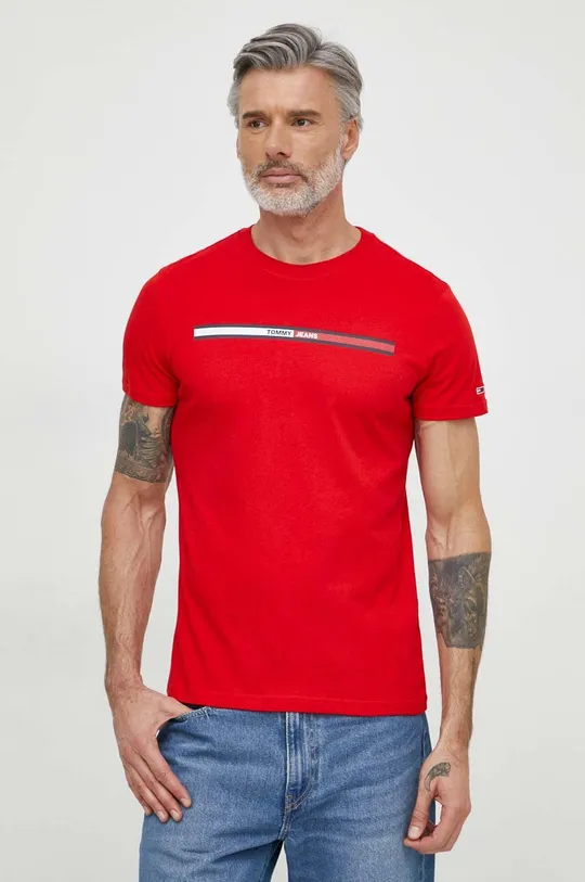 κόκκινο Βαμβακερό μπλουζάκι Tommy Jeans Ανδρικά