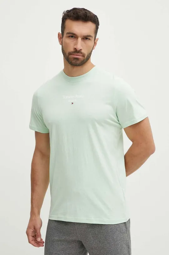 Βαμβακερό μπλουζάκι Tommy Jeans πράσινο