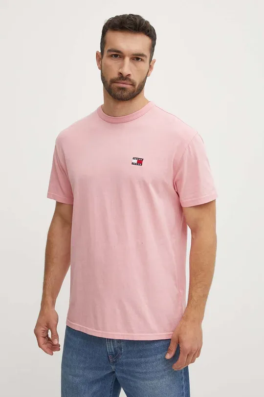 Хлопковая футболка Tommy Jeans розовый