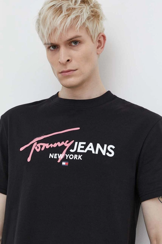 czarny Tommy Jeans t-shirt bawełniany Męski