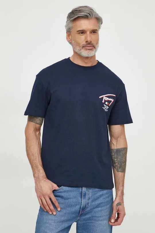 Bombažna kratka majica Tommy Jeans mornarsko modra