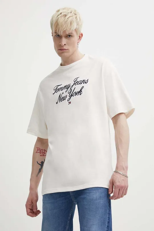 бежевый Хлопковая футболка Tommy Jeans Мужской
