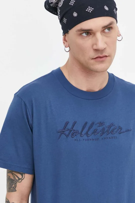 tmavomodrá Bavlnené tričko Hollister Co.