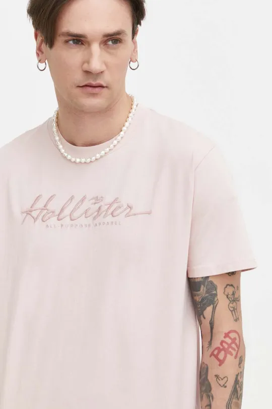 ροζ Βαμβακερό μπλουζάκι Hollister Co. Ανδρικά